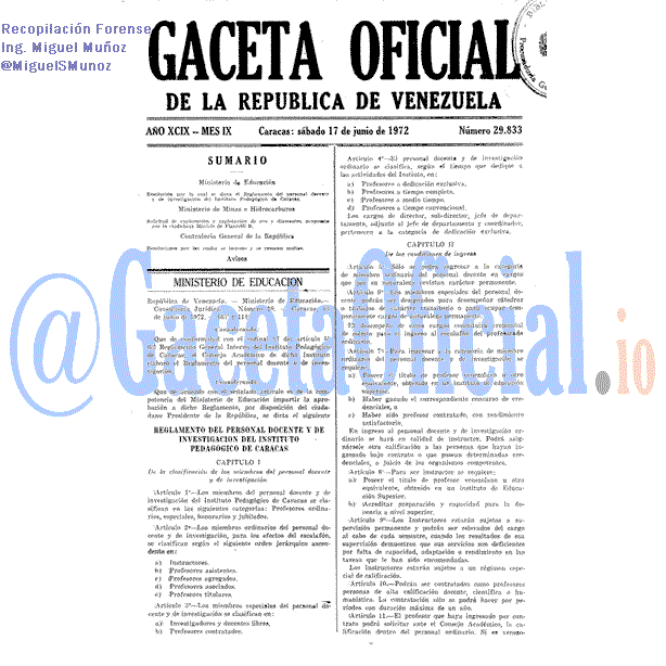 Gaceta Oficial 29833 del 17 Junio 1972