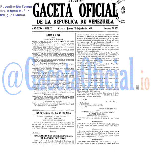 Gaceta Oficial 29837 del 22 Junio 1972
