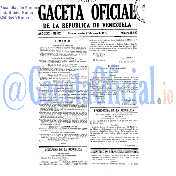 Gaceta Oficial 29840 del 27 Junio 1972