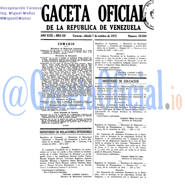 Gaceta Oficial 29926 del 7 Octubre 1972