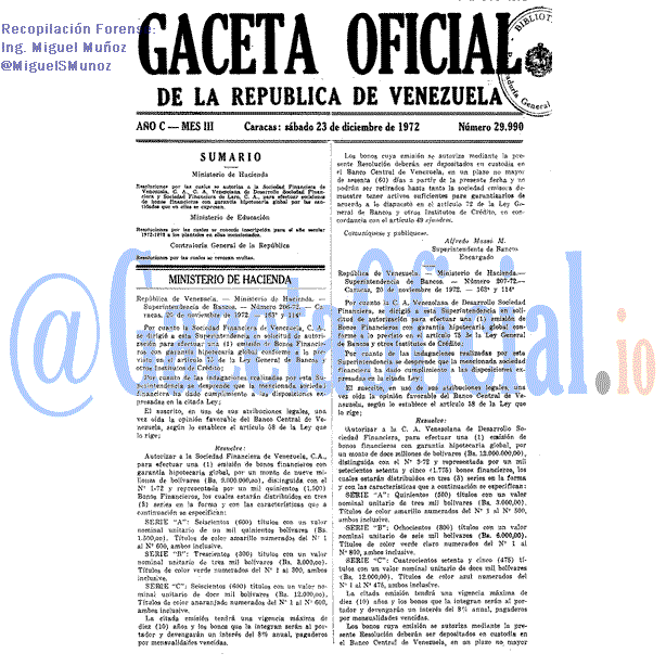 Gaceta Oficial 29990 del 23 Diciembre 1972