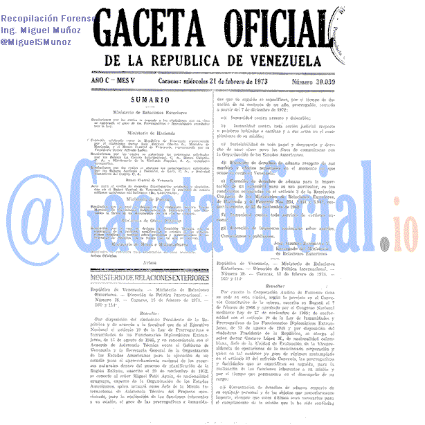 Gaceta Oficial 30039 del 21 Febrero 1973