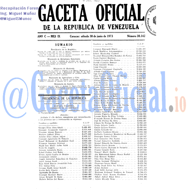 Gaceta Oficial 30142 del 30 Junio 1973