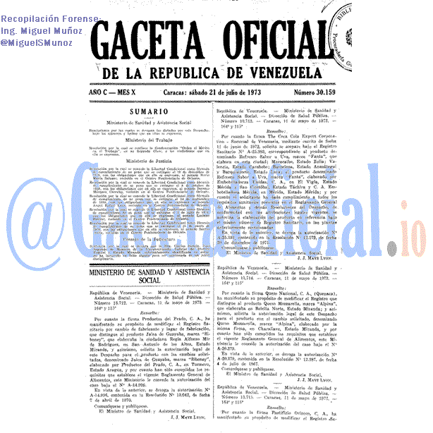 Gaceta Oficial 30159 del 21 Julio 1973