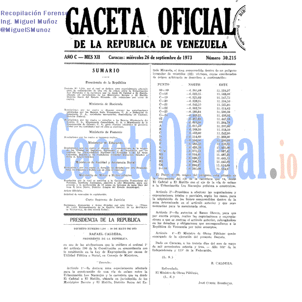 Gaceta Oficial 30215 del 26 Septiembre 1973