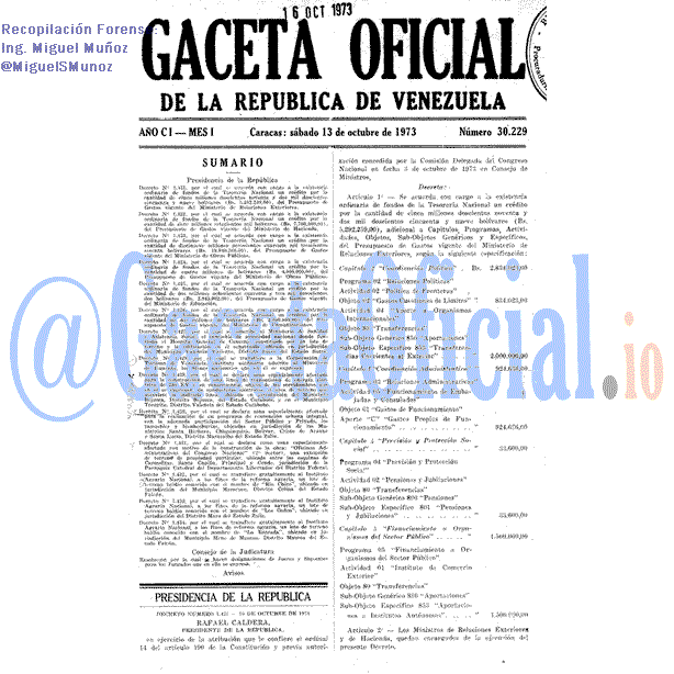 Gaceta Oficial 30229 del 13 Octubre 1973