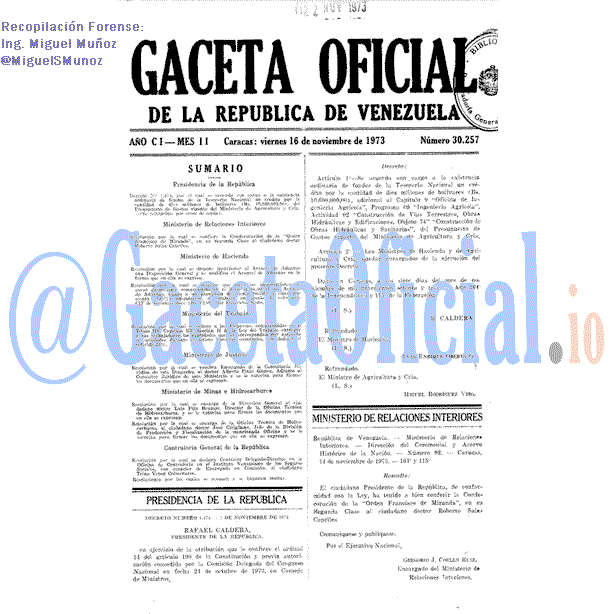 Gaceta Oficial 30257 del 16 Noviembre 1973