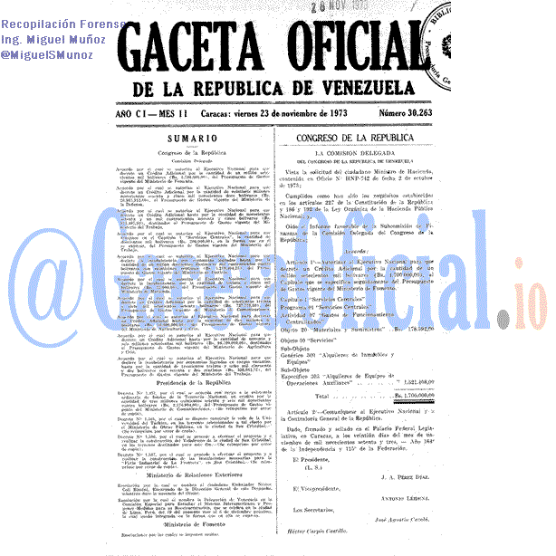 Gaceta Oficial 30263 del 23 Noviembre 1973