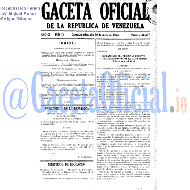 Gaceta Oficial 30317 del 30 Enero 1974