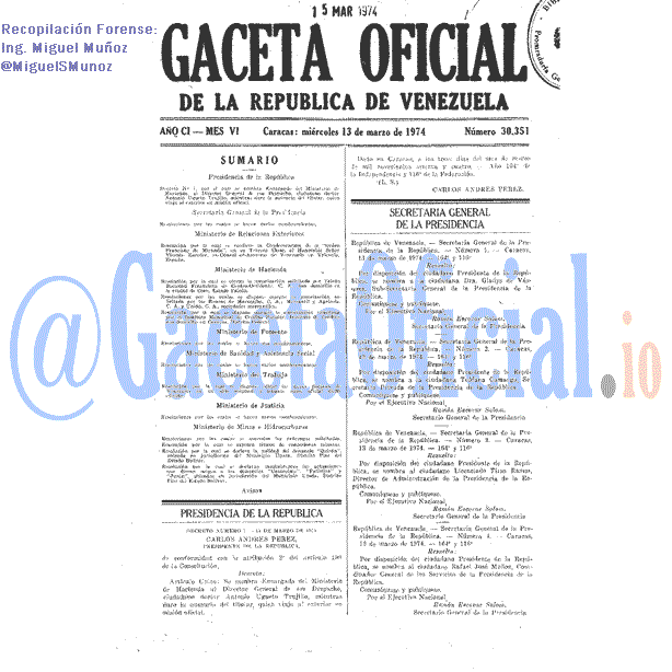 Gaceta Oficial 30351 del 13 Marzo 1974
