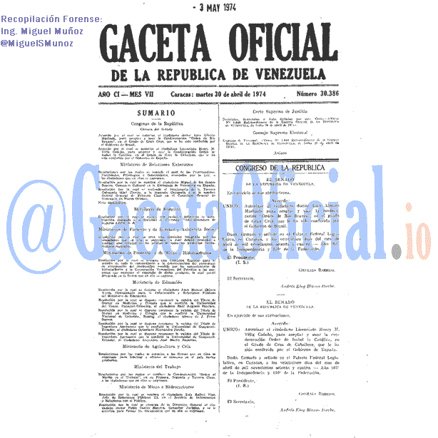 Gaceta Oficial 30386 del 30 Abril 1974