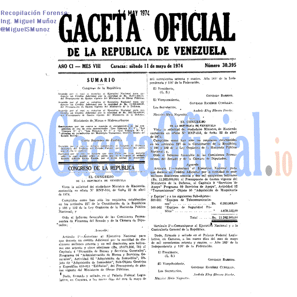 Gaceta Oficial 30395 del 11 Mayo 1974