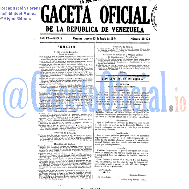 Gaceta Oficial 30423 del 13 Junio 1974