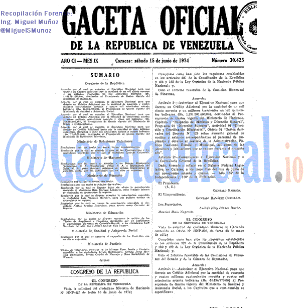Gaceta Oficial 30425 del 15 Junio 1974