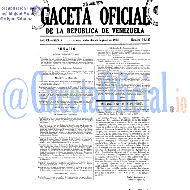 Gaceta Oficial 30433 del 26 Junio 1974