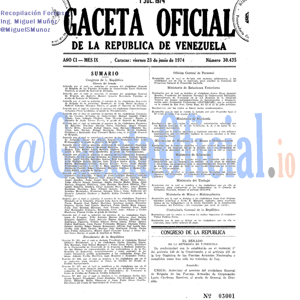 Gaceta Oficial 30435 del 28 Junio 1974