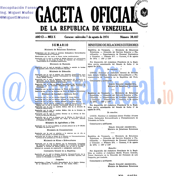 Gaceta Oficial 30467 del 7 Agosto 1974
