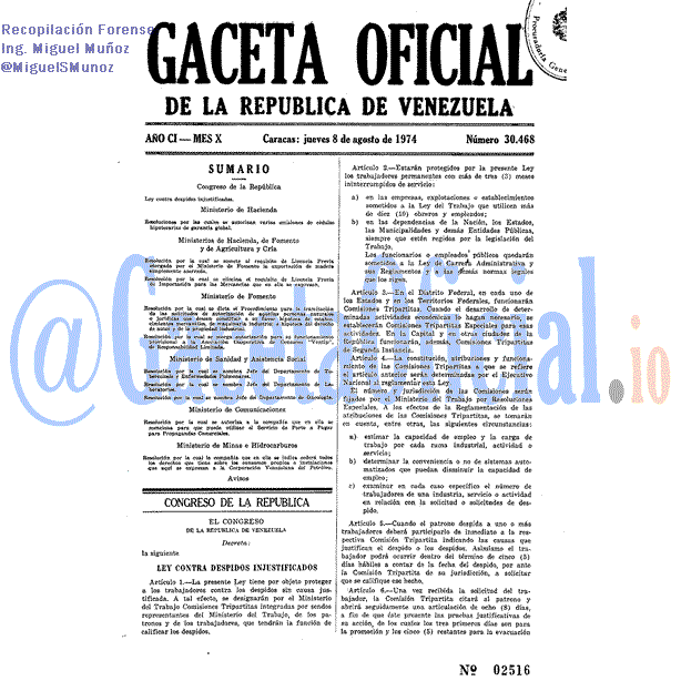 Gaceta Oficial 30468 del 8 Agosto 1974