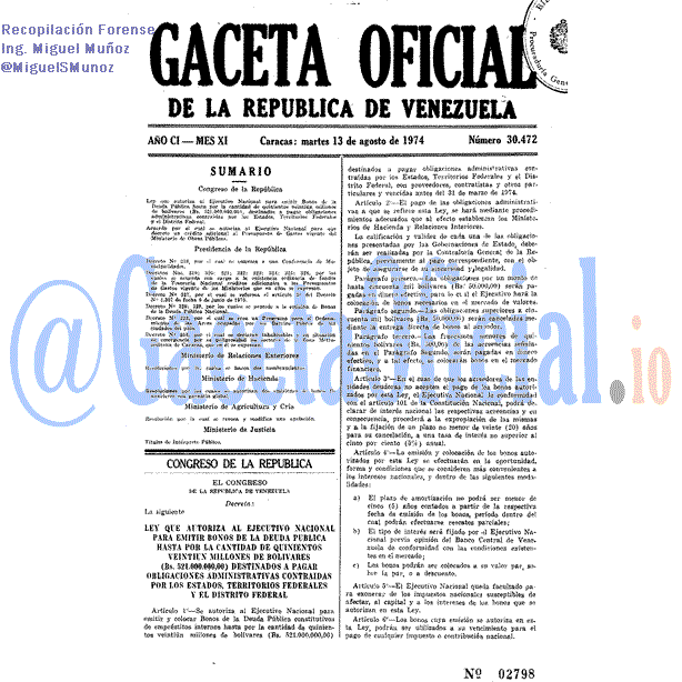 Gaceta Oficial 30472 del 13 Agosto 1974