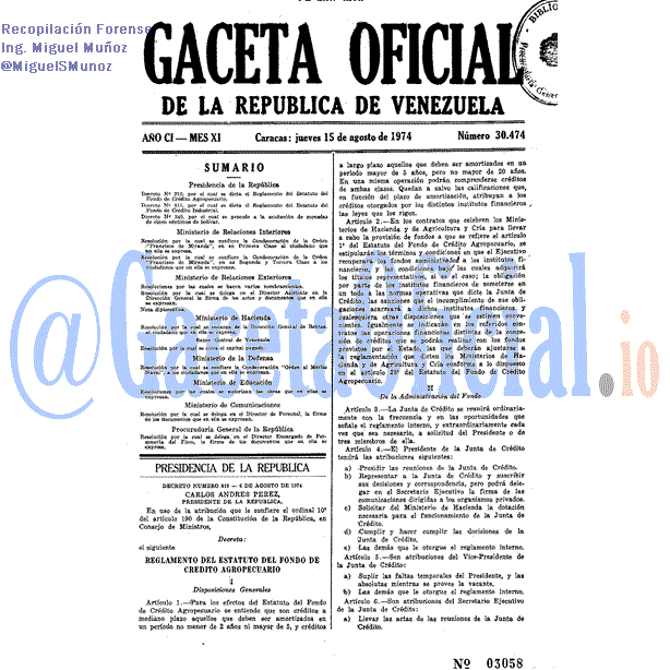 Gaceta Oficial 30474 del 15 Agosto 1974
