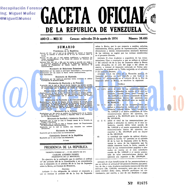 Gaceta Oficial 30485 del 28 Agosto 1974