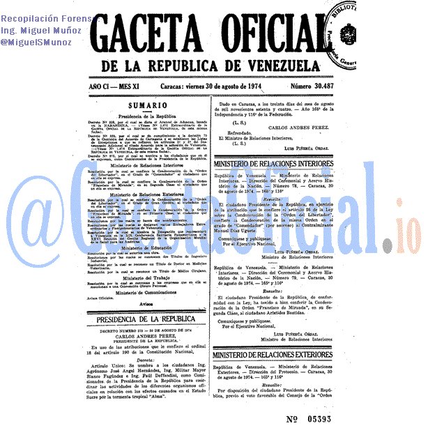 Gaceta Oficial 30487 del 30 Agosto 1974