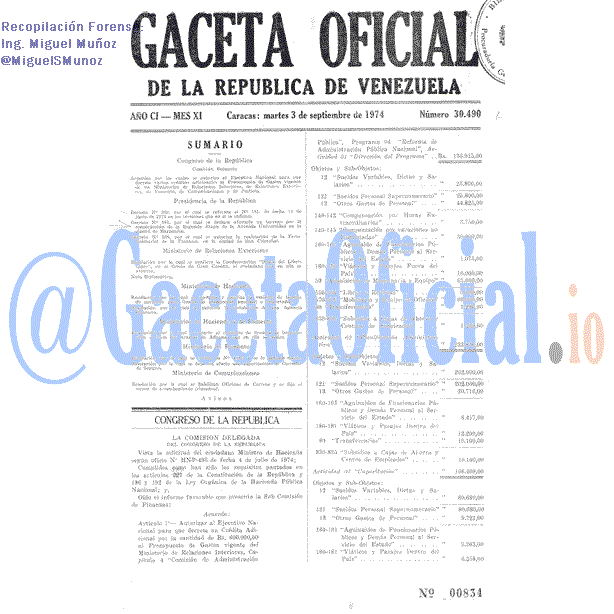 Gaceta Oficial 30490 del 3 Septiembre 1974