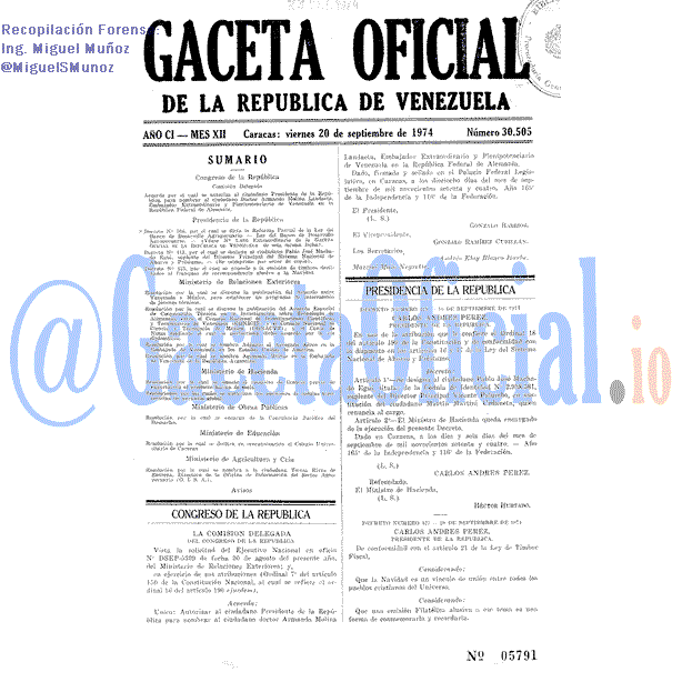 Gaceta Oficial 30505 del 20 Septiembre 1974