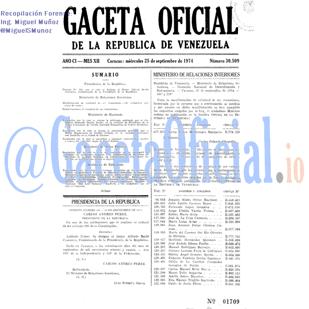 Gaceta Oficial 30509 del 25 Septiembre 1974