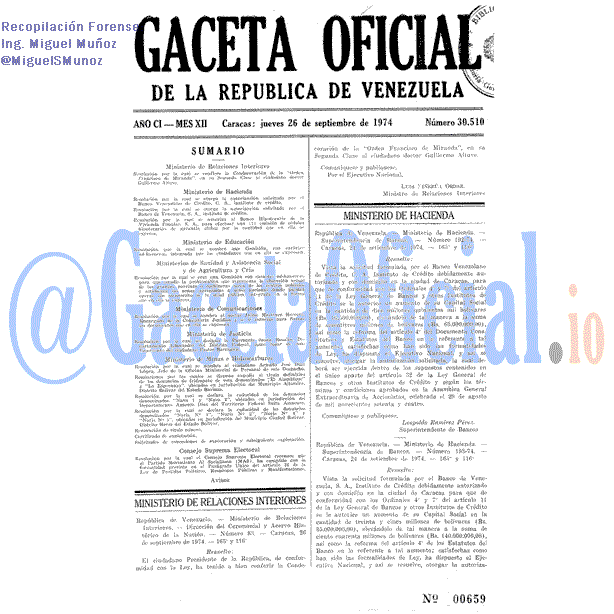 Gaceta Oficial 30510 del 26 Septiembre 1974
