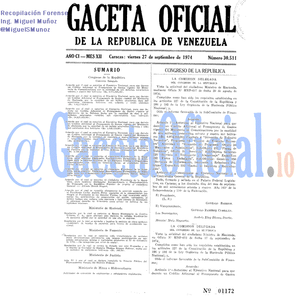 Gaceta Oficial 30511 del 27 Septiembre 1974