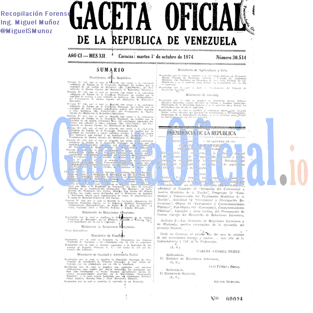 Gaceta Oficial 30514 del 1 Octubre 1974