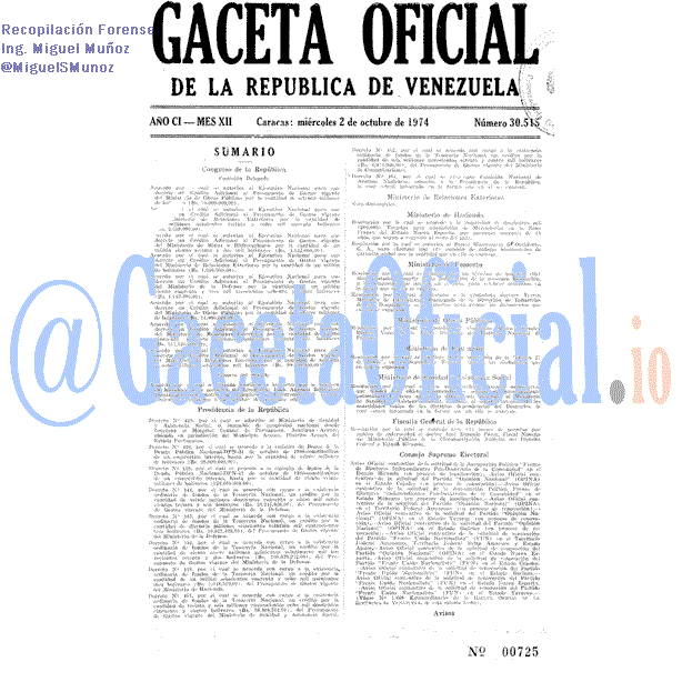 Gaceta Oficial 30515 del 2 Octubre 1974