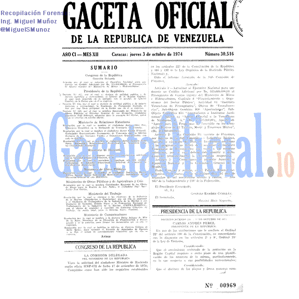 Gaceta Oficial 30516 del 3 Octubre 1974