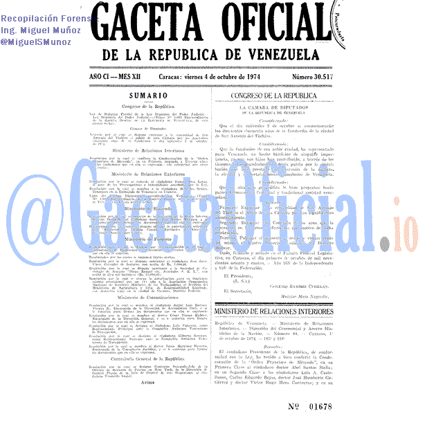 Gaceta Oficial 30517 del 4 Octubre 1974