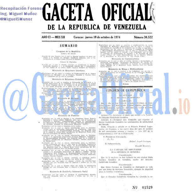Gaceta Oficial 30522 del 10 Octubre 1974
