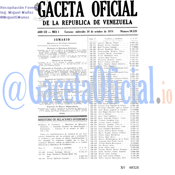 Gaceta Oficial 30526 del 16 Octubre 1974