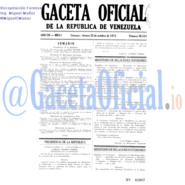 Gaceta Oficial 30534 del 25 Octubre 1974