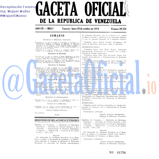 Gaceta Oficial 30536 del 28 Octubre 1974