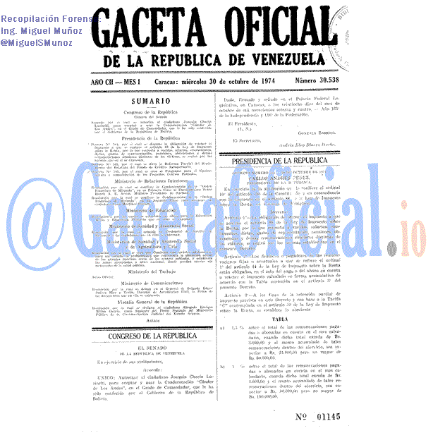 Gaceta Oficial 30538 del 30 Octubre 1974