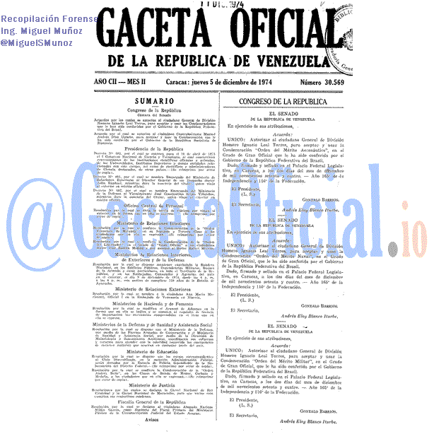 Gaceta Oficial 30569 del 5 Diciembre 1974