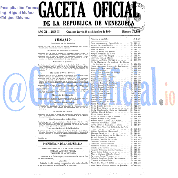 Gaceta Oficial 30583 del 26 Diciembre 1974
