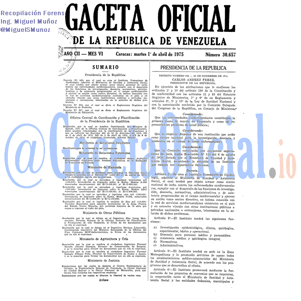 Gaceta Oficial 30657 del 1 Abril 1975