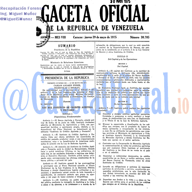Gaceta Oficial 30705 del 29 Mayo 1975