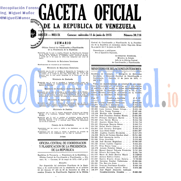 Gaceta Oficial 30716 del 11 Junio 1975