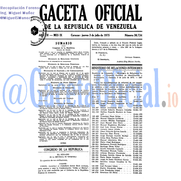 Gaceta Oficial 30734 del 3 Julio 1975