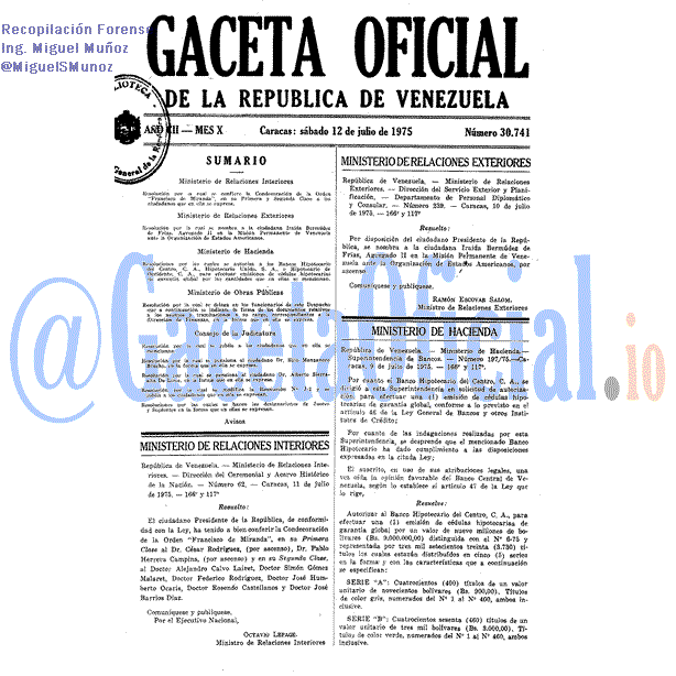 Gaceta Oficial 30741 del 12 Julio 1975