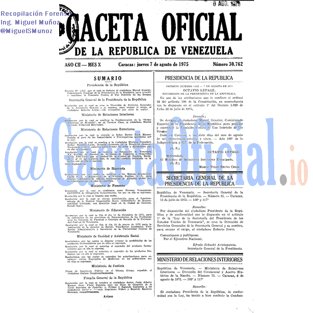 Gaceta Oficial 30762 del 7 Agosto 1975