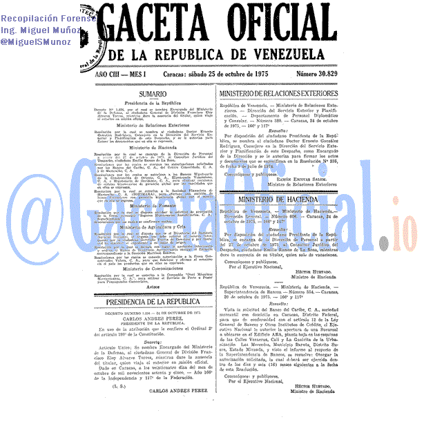Gaceta Oficial 30829 del 25 Octubre 1975