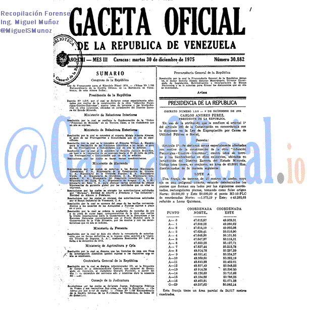 Gaceta Oficial 30882 del 30 Diciembre 1975